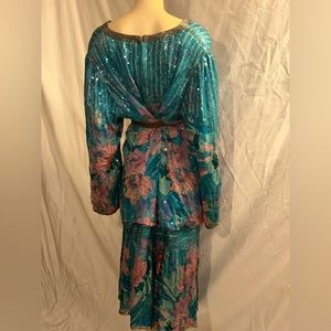 I. Magnin silk beaded gown